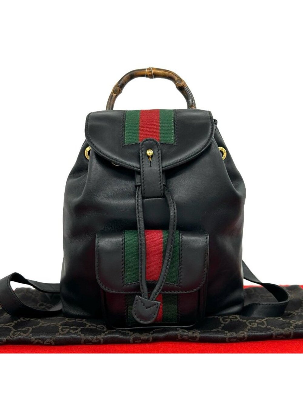 Gucci Vintage Sherry Line Bamboo Leather Backpack Black